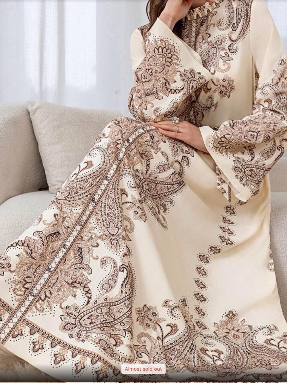 Elegant Cream Paisley Maxi Dress XXL